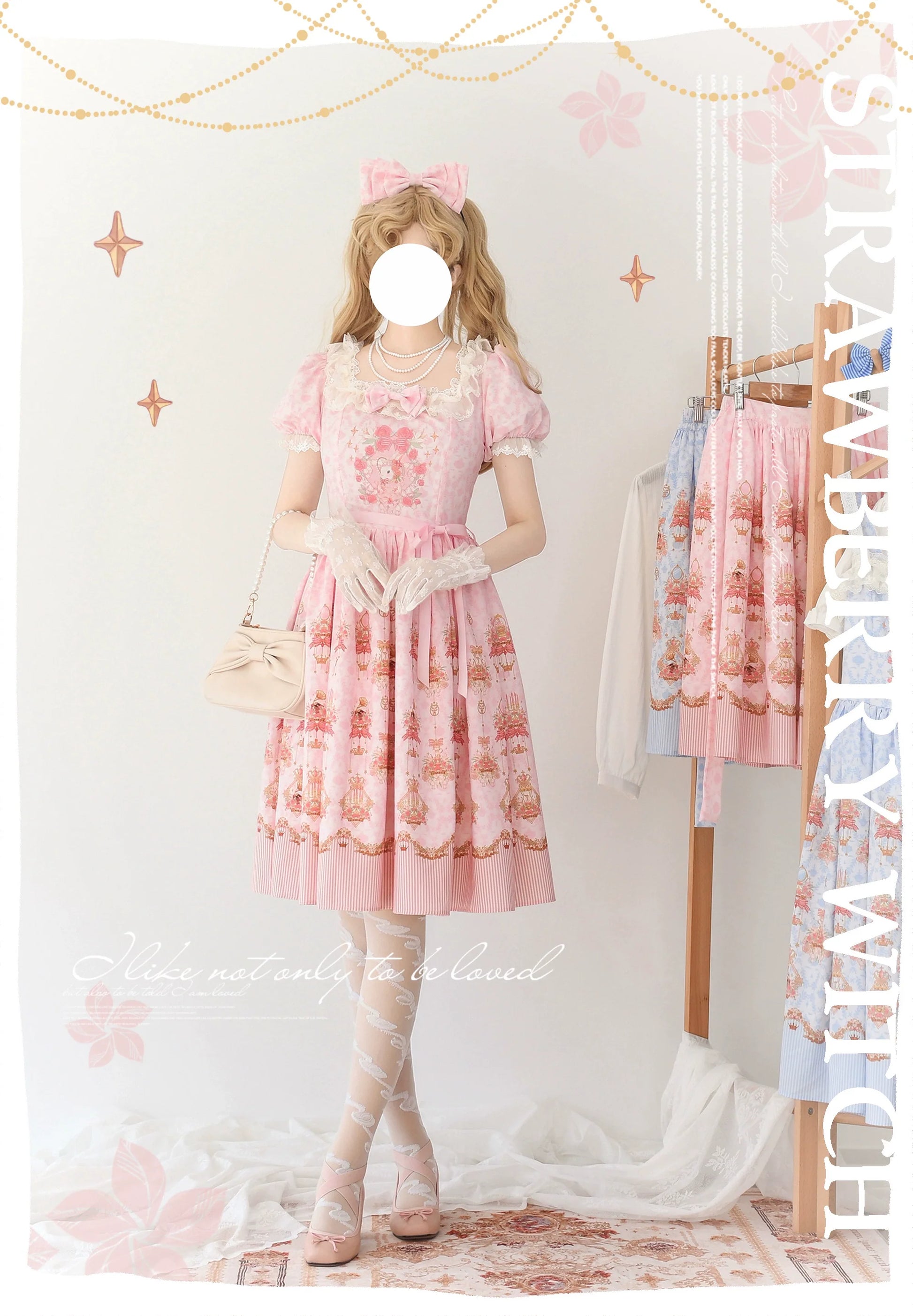 Strawberry Witch - Rose Garden Bunny - Daily Lolita Rose Bunny Printing OP JSK Dress Set