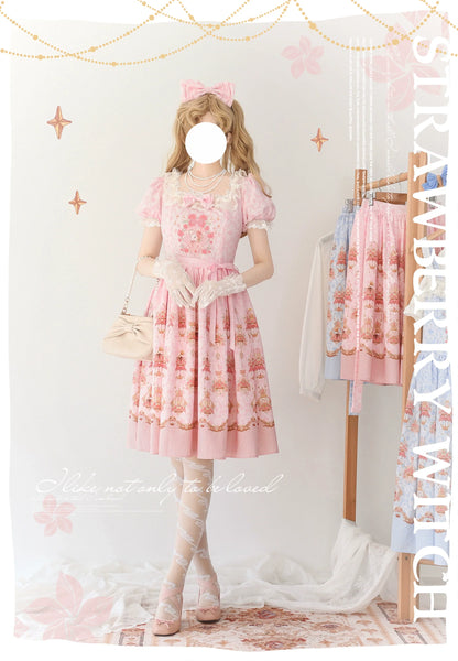 Strawberry Witch - Rose Garden Bunny - Daily Lolita Rose Bunny Printing OP JSK Dress Set
