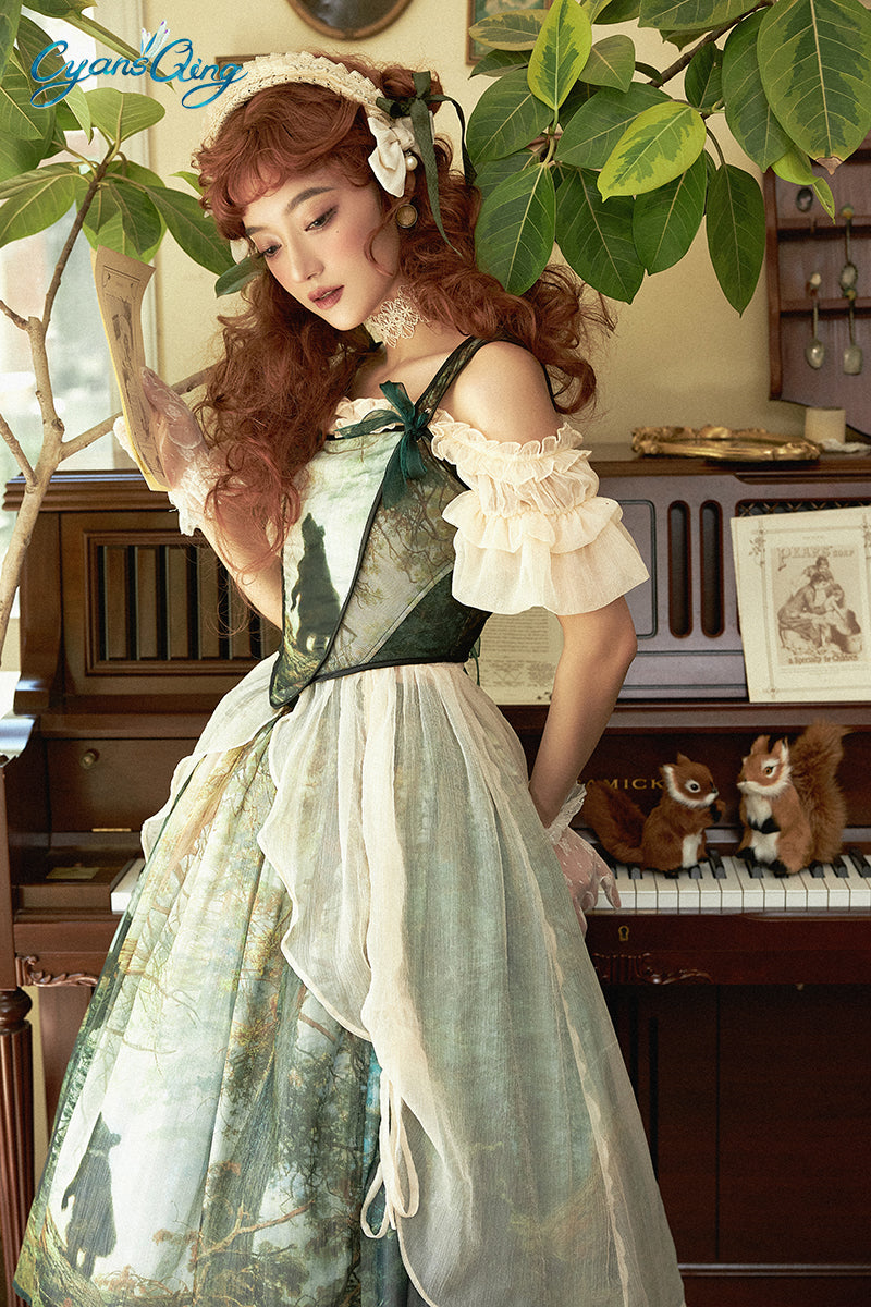 Cyan - Morning of Pine Forest - Elegant Lolita Bear Print Skirt