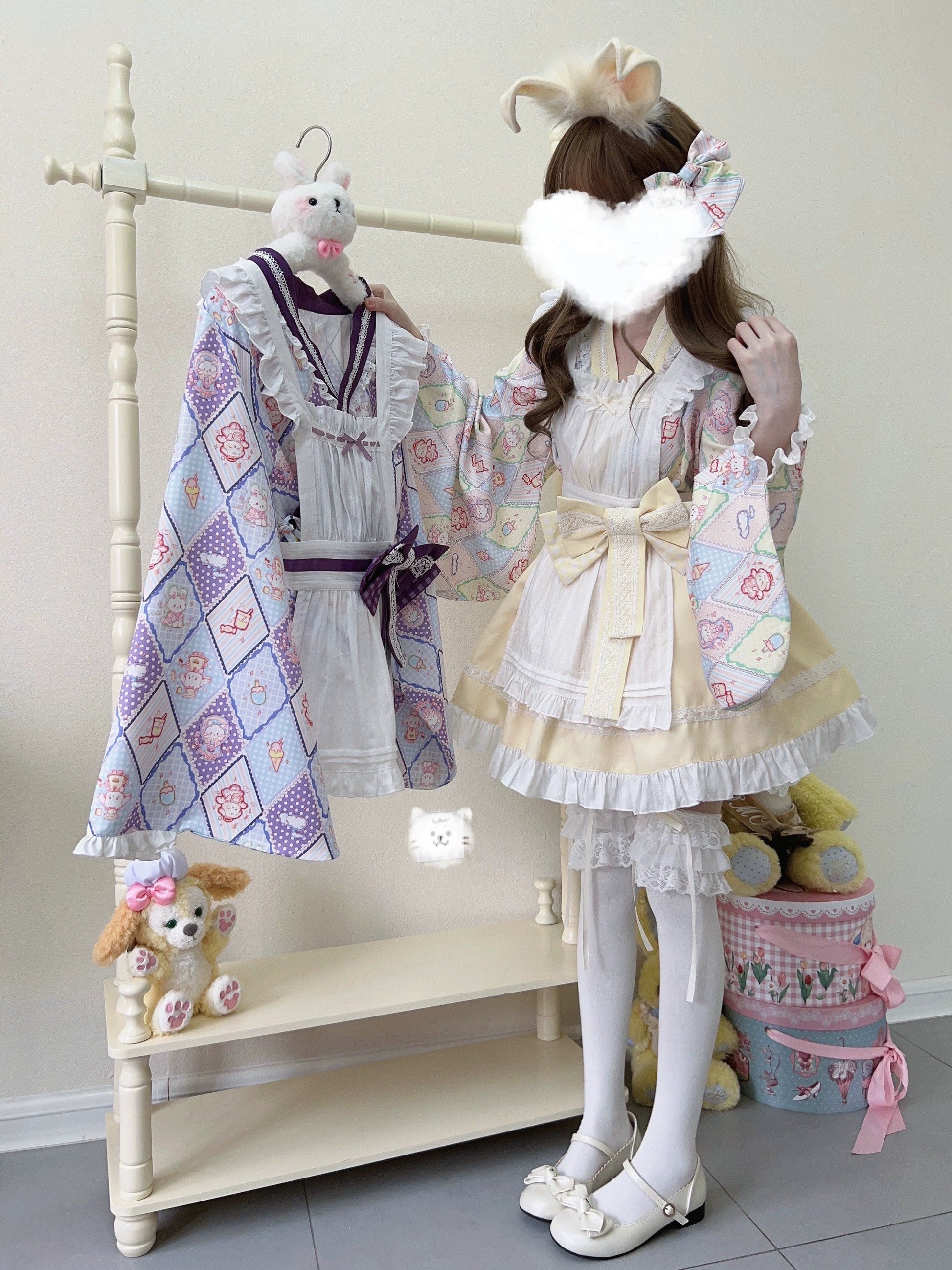 Sugar Girl - Showa Sweetness - Maid Wa Lolita Skirt Set Cute Summer Lolita Bow Apron