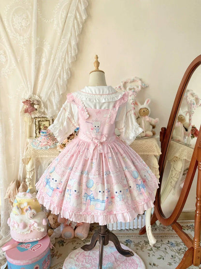 Suiyi - Meow Pompom - Sweet Lolita Salopette Dress Suit, Cat Print