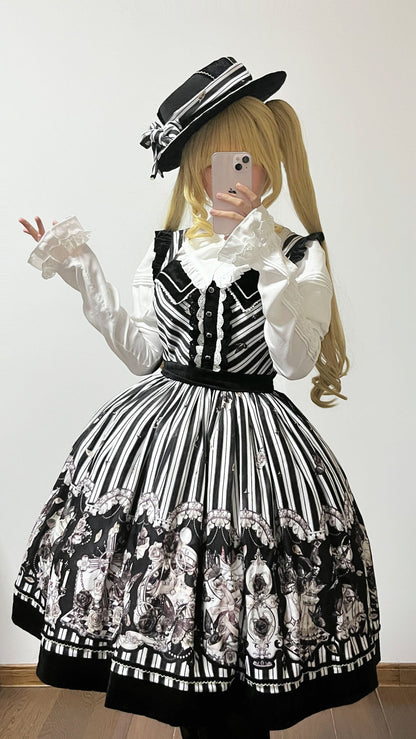 Little Bear - Gothic Lolita Black and White Striped JSK Set