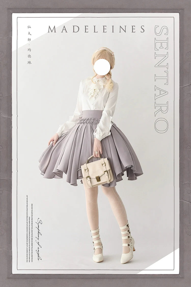 Sentaro - Pleated Irregular Knit Floral Slim Fit Vest and Half Skirt Set