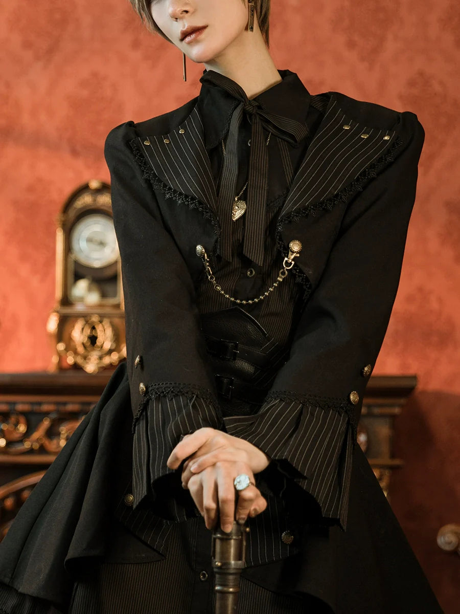 Mr. Yi's Steam Continent - Gothic Lolita Cardigan Long Sleeve Black Short Jacket