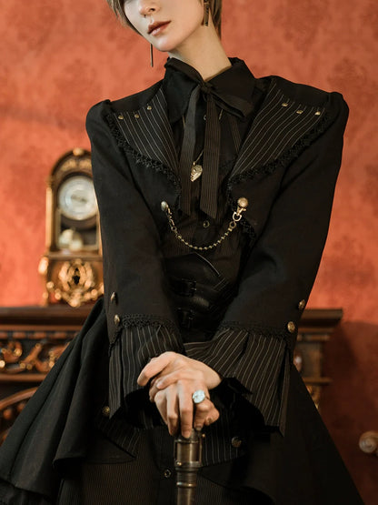 Mr. Yi's Steam Continent - Gothic Lolita Cardigan Long Sleeve Black Short Jacket