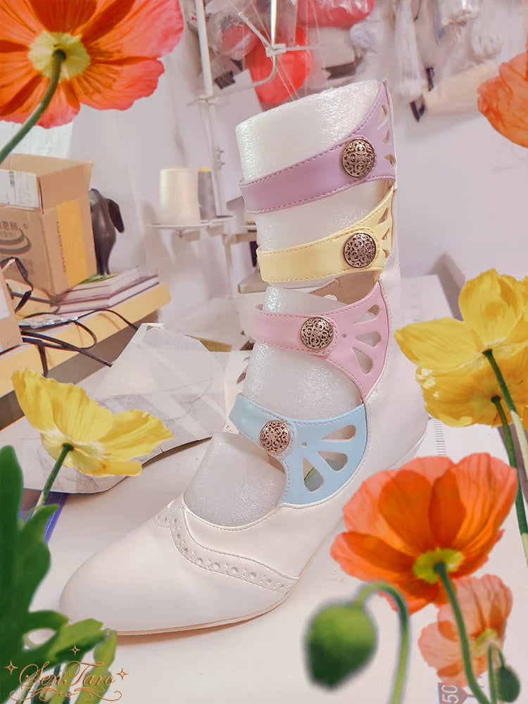 Sentaro - Floral Carved - Vintage Lolita Shoes Mary Jane Hollow-out Ankle Boots