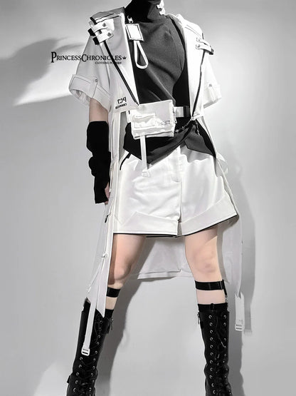 Princess Chronicles - White Cat - Futuristic Style Cool Lolita Pants Suit With Cat Ear Coat