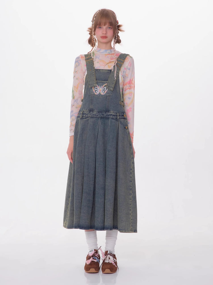 Denim suspender skirt【s0000007531】