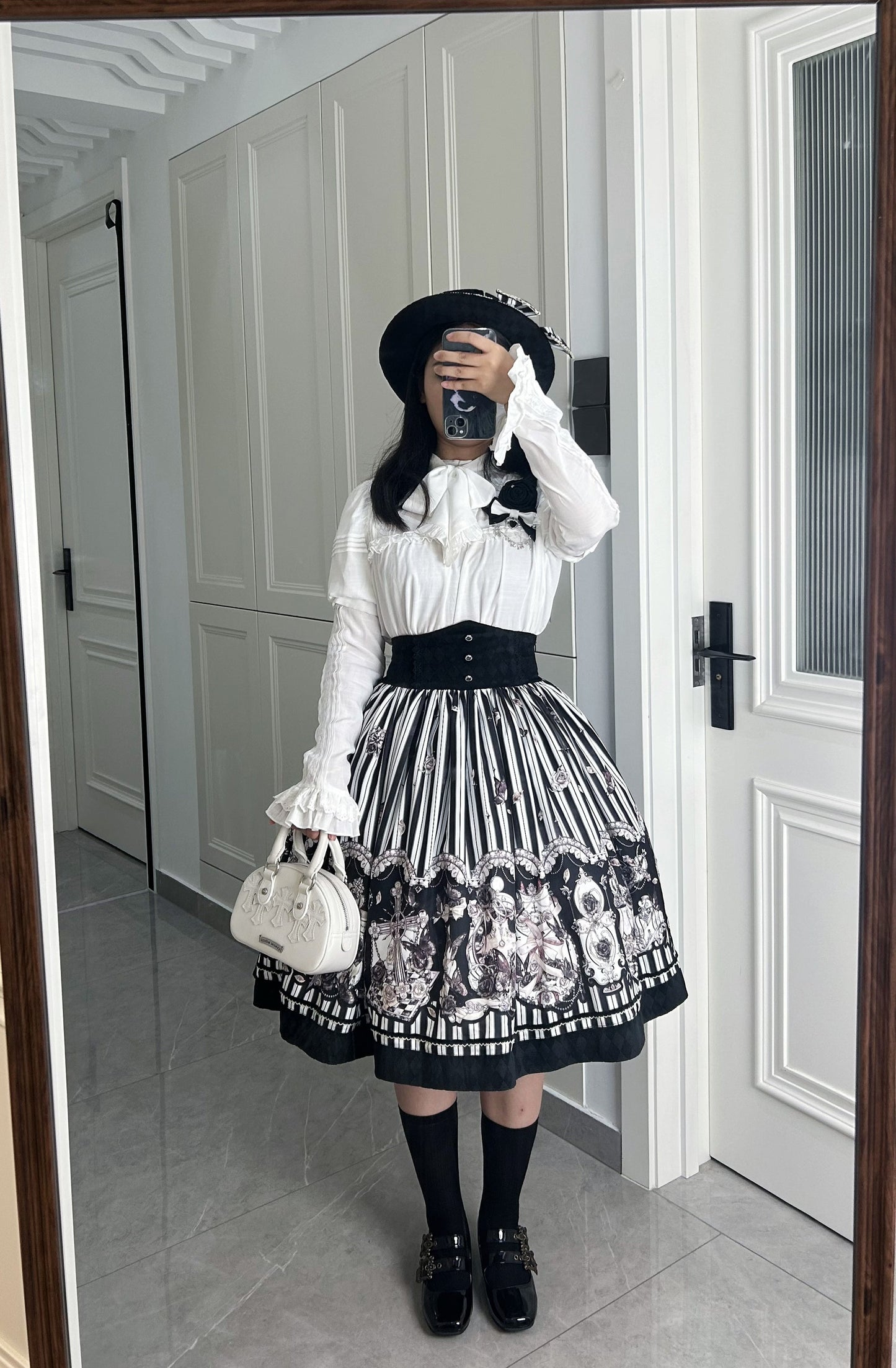 Little Bear - Gothic Lolita Black and White Striped JSK Set