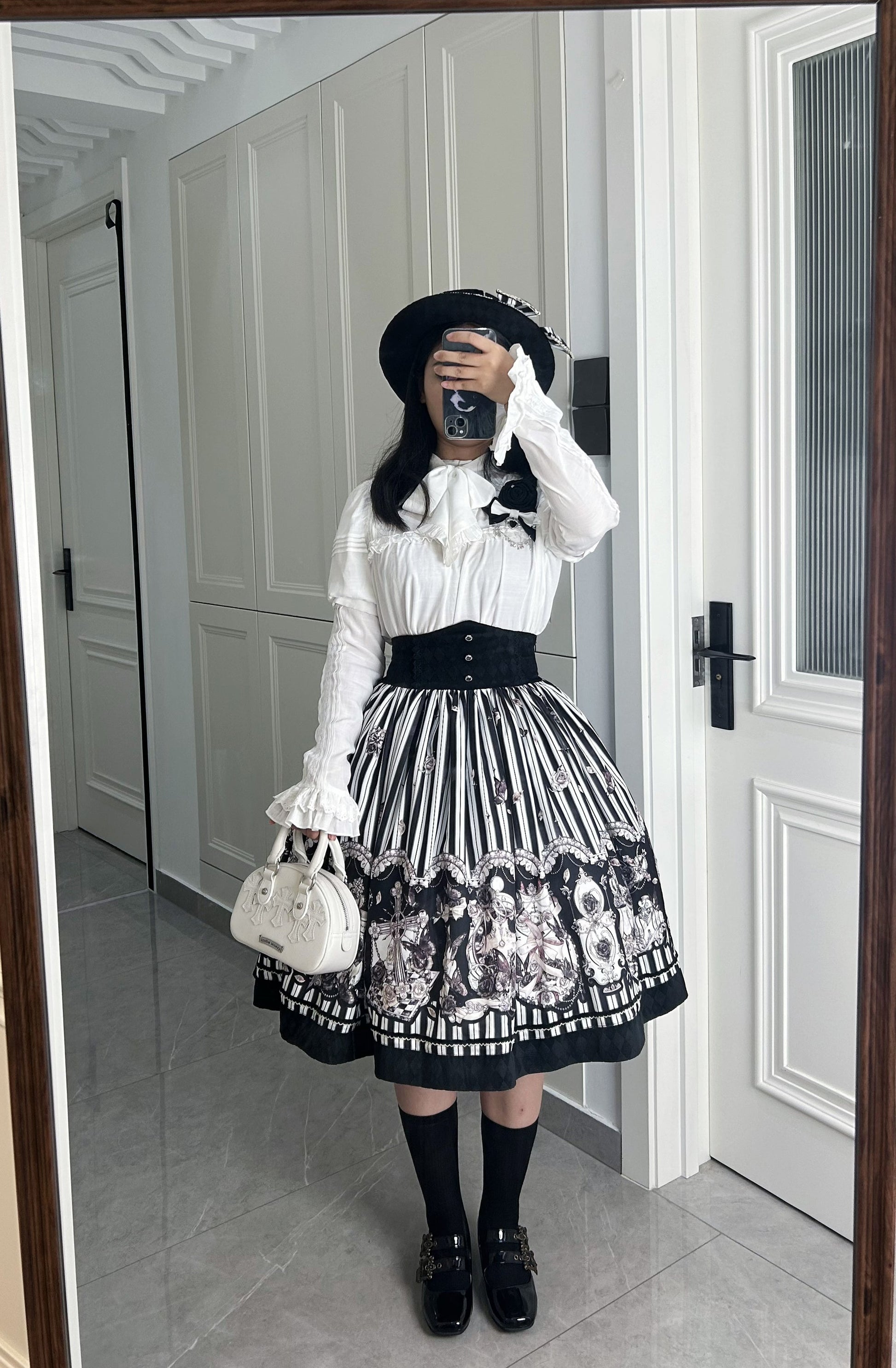 Little Bear - Gothic Lolita Black and White Striped JSK Set