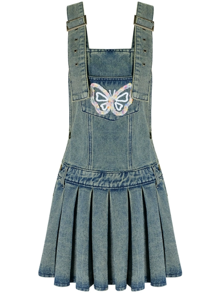 Denim suspender skirt【s0000007531】