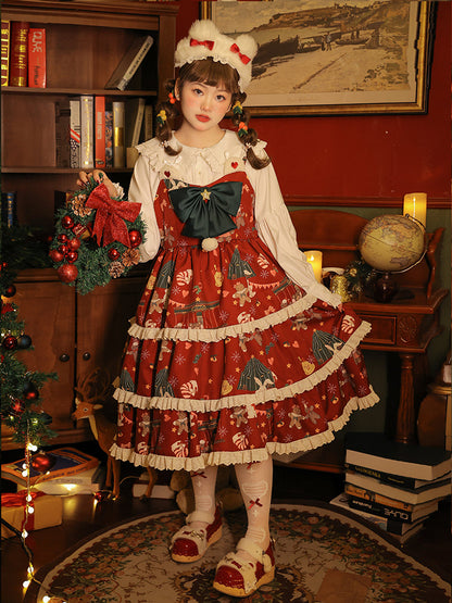 Yingtang - Plus Size Lolita Dress Set Christmas Winter Two-piece