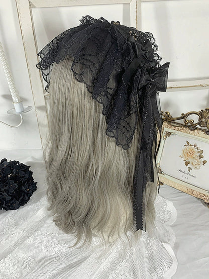 Sweet Jelly Lolita - Gothic Lolita Headband Black Bow Lace Hair Accessory