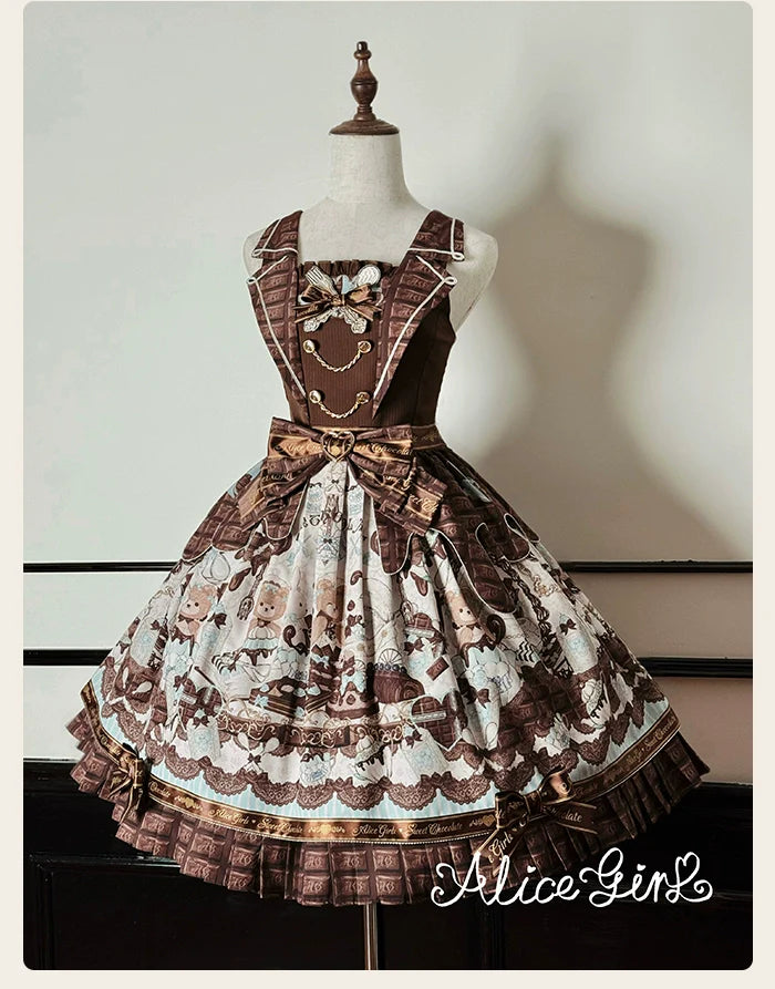 Alice Girl - Bear Chocolate Bar - Kawaii Lolita JSK & Salopette Dress