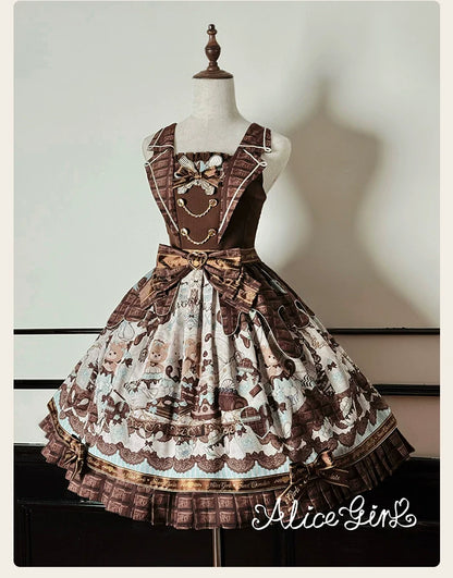 Alice Girl - Bear Chocolate Bar - Kawaii Lolita JSK & Salopette Dress