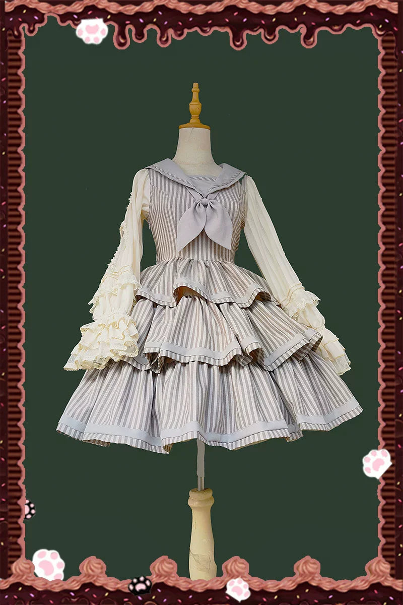 Infanta - From Afar - Vintage Striped Peppy-Style Lolita JSK & Cape