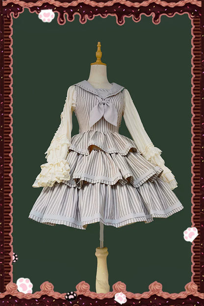 Infanta - From Afar - Vintage Striped Peppy-Style Lolita JSK & Cape