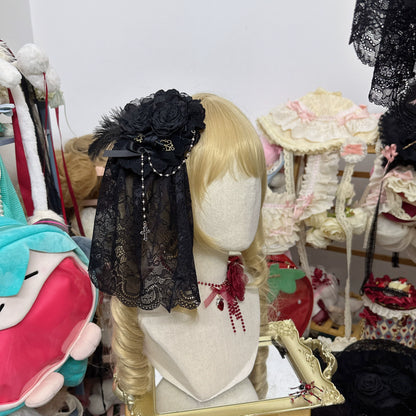 Chestnut Lolita - Gothic Lolita Hat Widow Hat Black Headdress