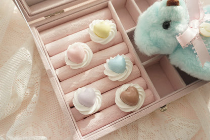 Cat Tea Party - Cute Lolita Ring Handmade Clay Cream Heart Shape Adjustable Ring