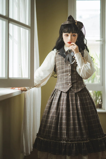 Miss Point - Rose - Elegant Lolita Fishbone Grid Skirt Customized