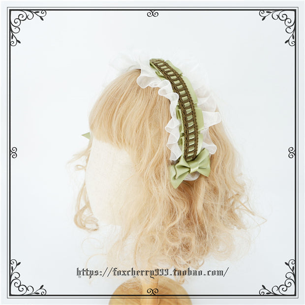 Fox Cherry - Elegant Grass Green Lolita Bow Headdress