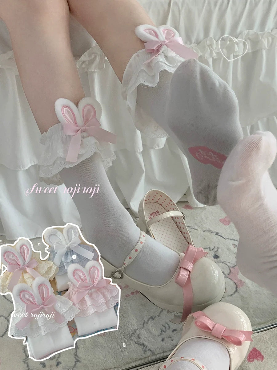 Roji roji - Cotton Lolita Bunny Ear Socks Summer Bow Short Socks