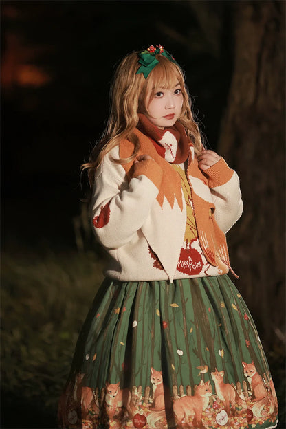 Miss Point - Chubby Fox in the Forest - Kawaii Lolita Sweater Customized Winter Lolita Couple Outfit