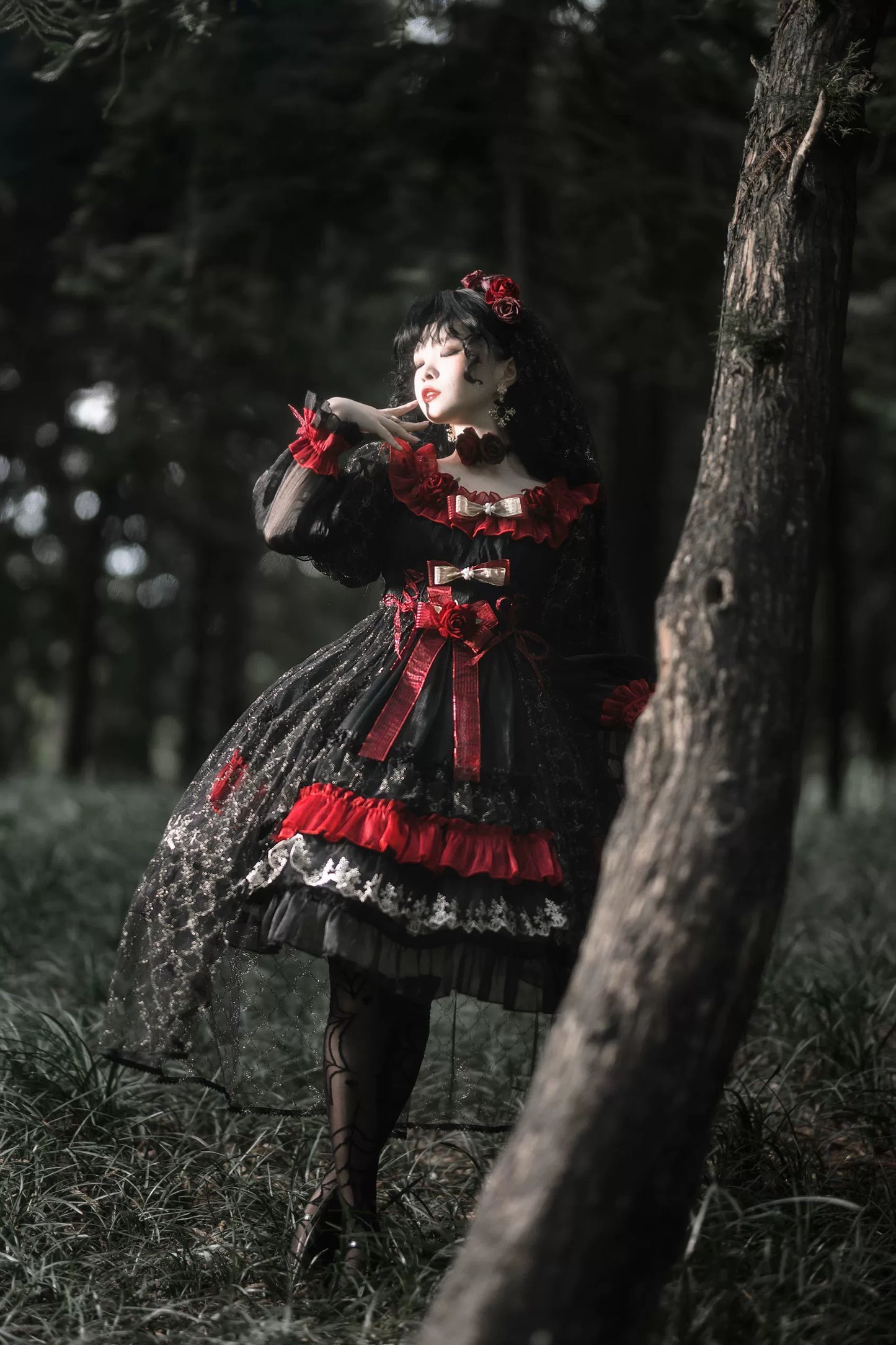 Uncle's Workshop - Night of Berea - Gothic Lolita OP Black and Red Lolita Dress