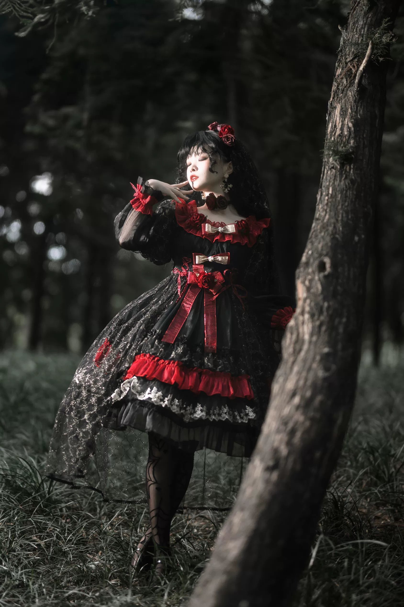 Uncle's Workshop - Night of Berea - Gothic Lolita OP Black and Red Lolita Dress