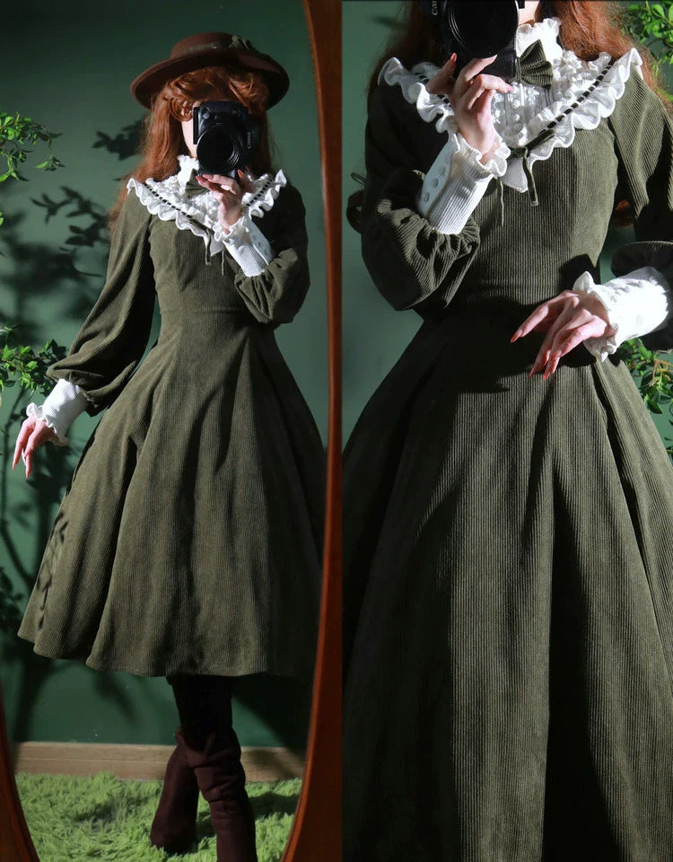 Miaoplus - Winter Birch Forest - Elegant Lolita OP Dress Corduroy Long Sleeve Winter Dress