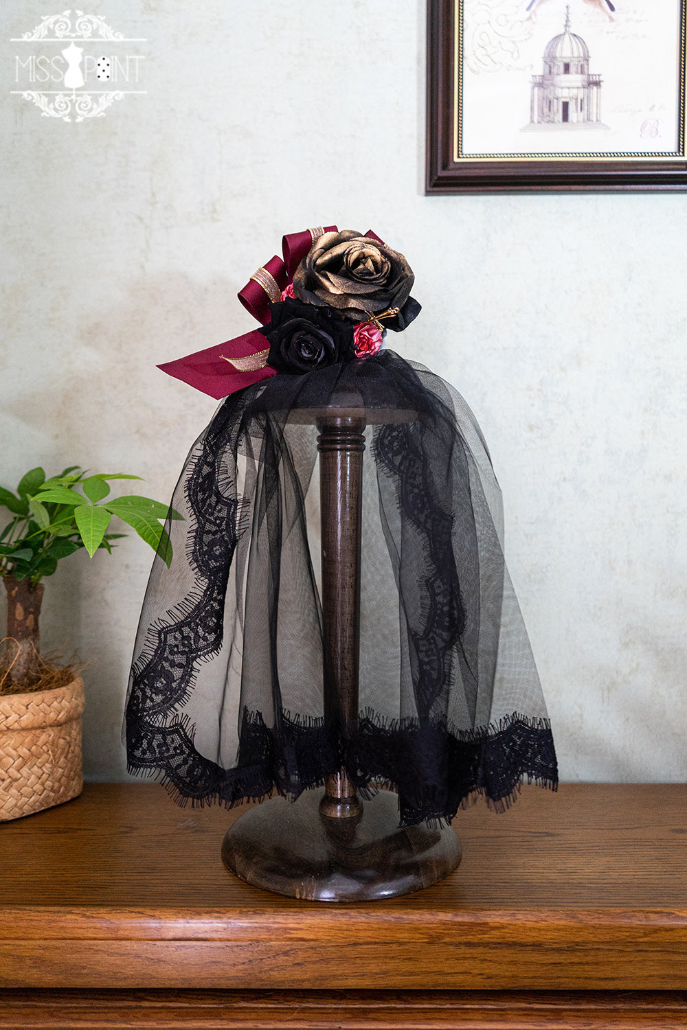 Miss Point - Stripped Lolita Headband Veil Hat Clip Necklace