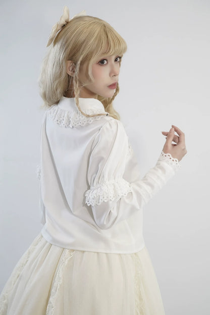 Little Dipper - Cherry Xiaobei - Daily Lolita Splicing Sleeve Lace Shirt