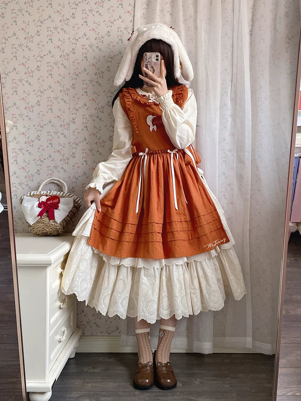 Miss Point - Chubby Fox in the Forest - Customized Lolita Skirt Embroidery Lace Cotton Lolita Skirt