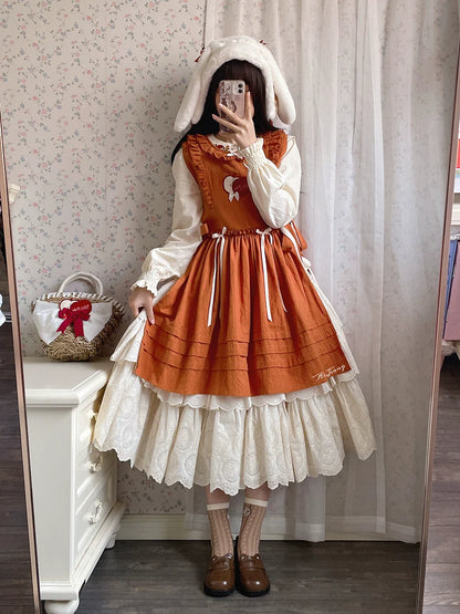 Miss Point - Chubby Fox in the Forest - Customized Lolita Skirt Embroidery Lace Cotton Lolita Skirt