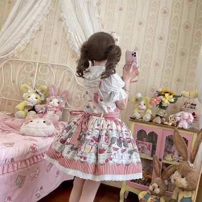 Akiyama Future Studio - Border Collie Cherry - Kawaii Lolita Salopette Cherry Print Dress
