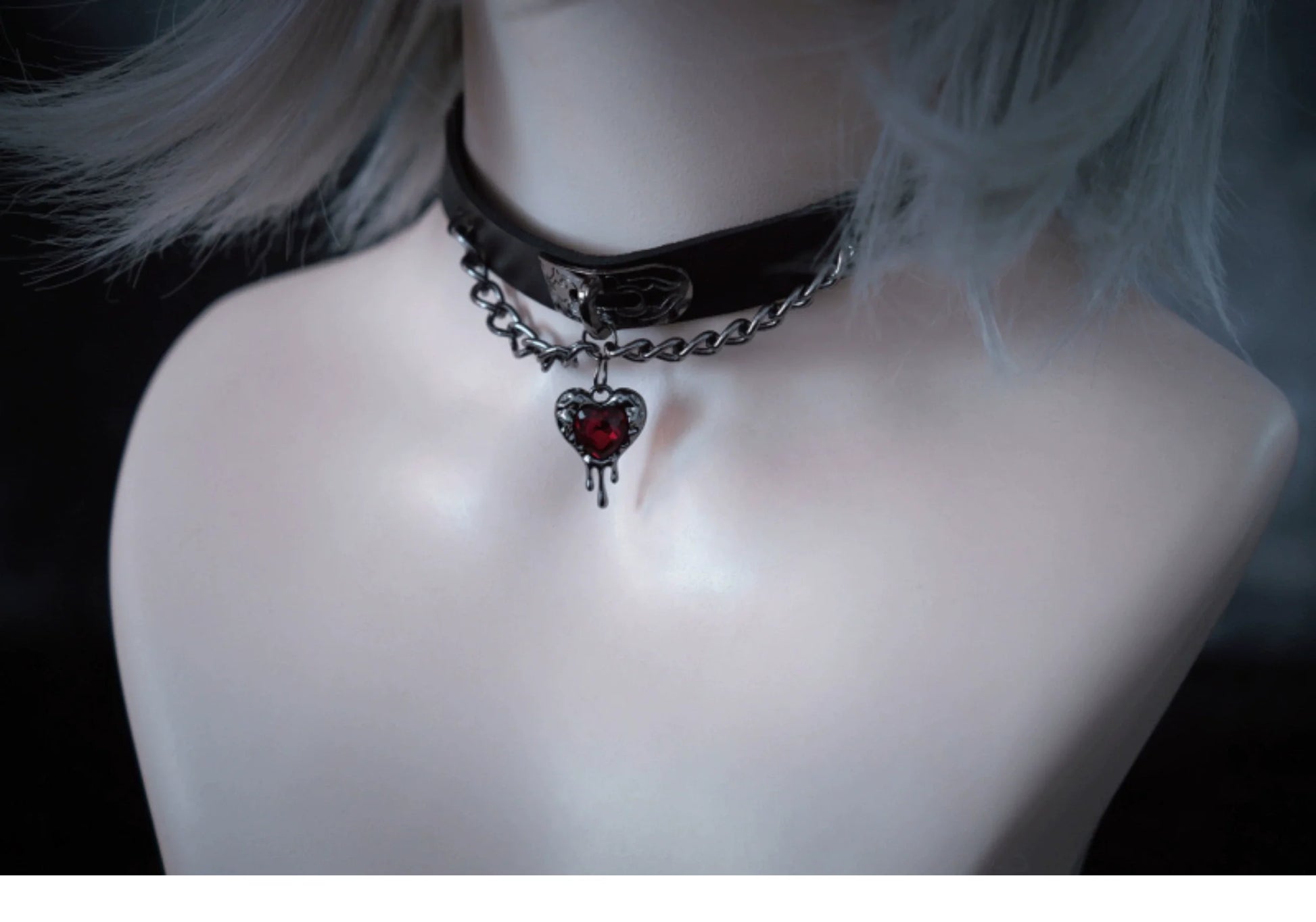 Strange Sugar - Gothic Lolita Choker Faux Leather Heart Pendant Necklace