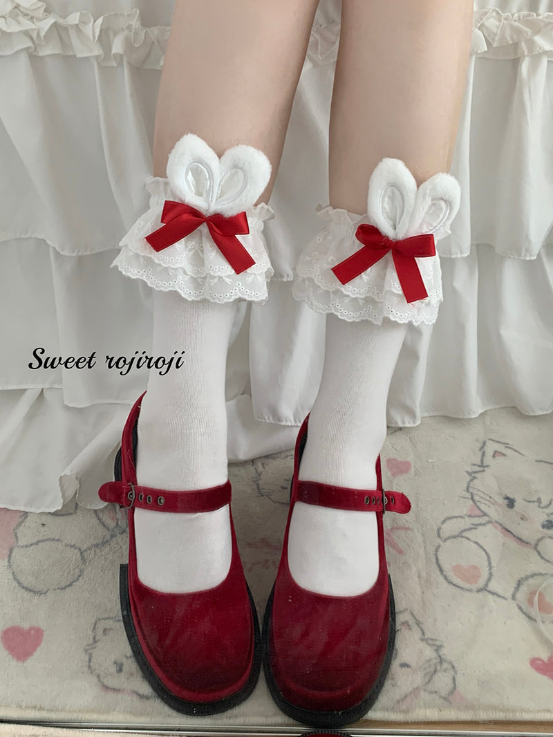 Roji roji - Cotton Lolita Bunny Ear Socks Summer Bow Short Socks