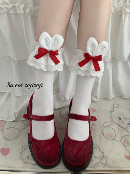 Roji roji - Cotton Lolita Bunny Ear Socks Summer Bow Short Socks