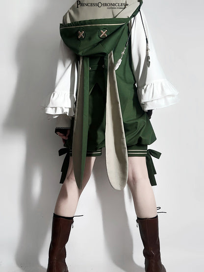 Princess Chronicles - Bunny Feather - Ouji Lolita Shorts Set with Hooded Vest with Bunny Ear