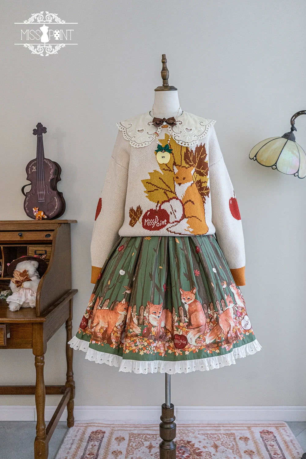 Miss Point - Chubby Fox in the Forest - Kawaii Lolita Sweater Customized Winter Lolita Couple Outfit