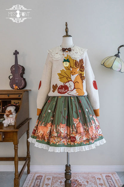 Miss Point - Chubby Fox in the Forest - Kawaii Lolita Sweater Customized Winter Lolita Couple Outfit