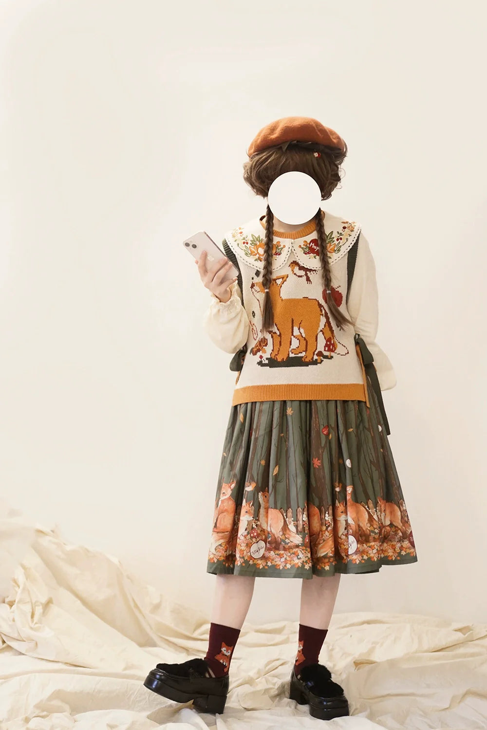 Miss Point - Chubby Fox in the Forest - Kawaii Lolita Vest Customized Lolita Sweater