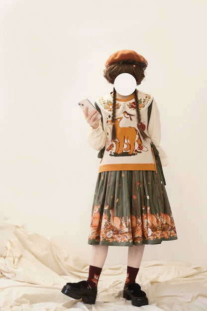 Miss Point - Chubby Fox in the Forest - Kawaii Lolita Vest Customized Lolita Sweater