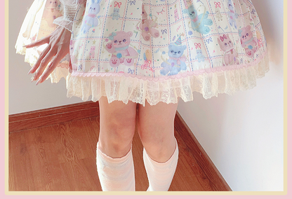 RichLolita - Starry Pudding Bear - Sweet Lolita Jumper Dress Printed OP Dress