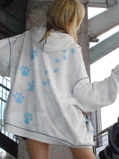 Cat Print ZIP-Up Hooded Sweat【s0000004223】