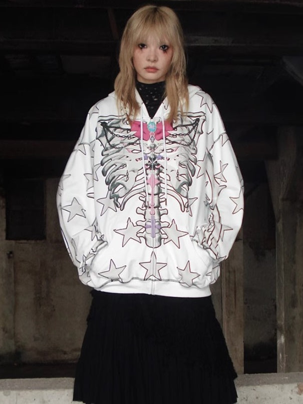 Star Skull Printed Loose ZIP-Up Parka【s0000004228】
