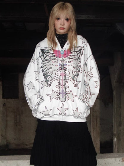 Star Skull Printed Loose ZIP-Up Parka【s0000004228】