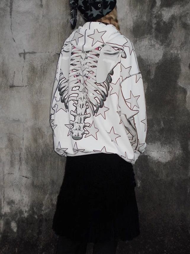 Star Skull Printed Loose ZIP-Up Parka【s0000004228】