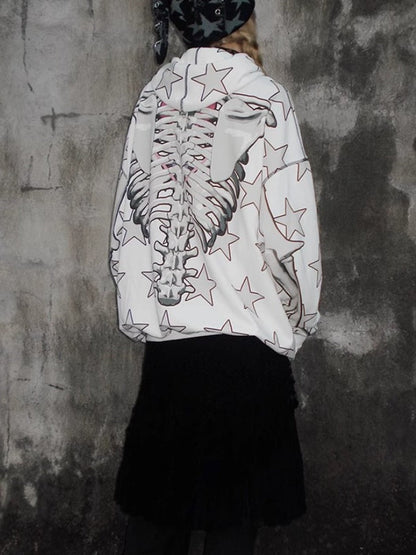 Star Skull Printed Loose ZIP-Up Parka【s0000004228】