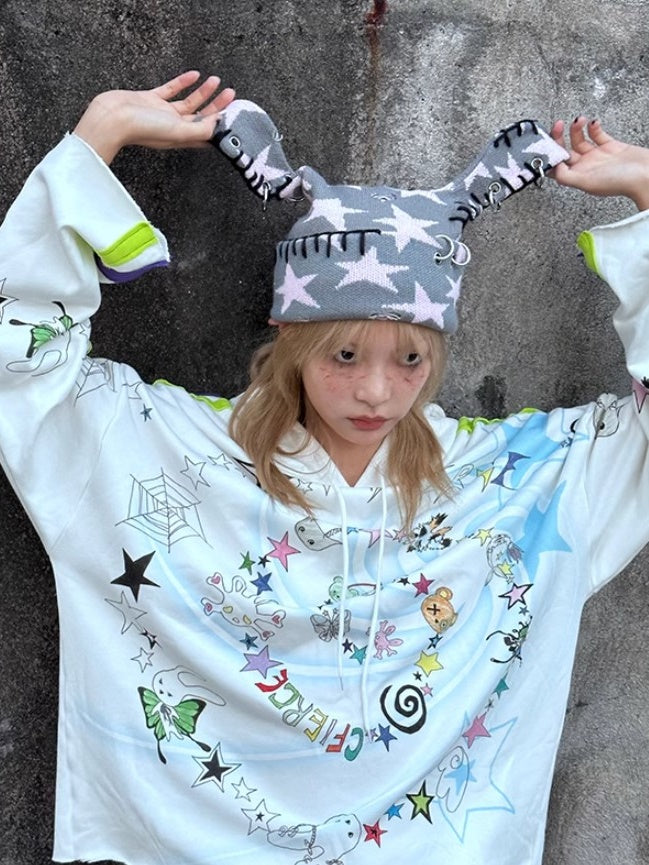 Rebellious Rabbit Five-pointed Star Knitted Cap【s0000004220】